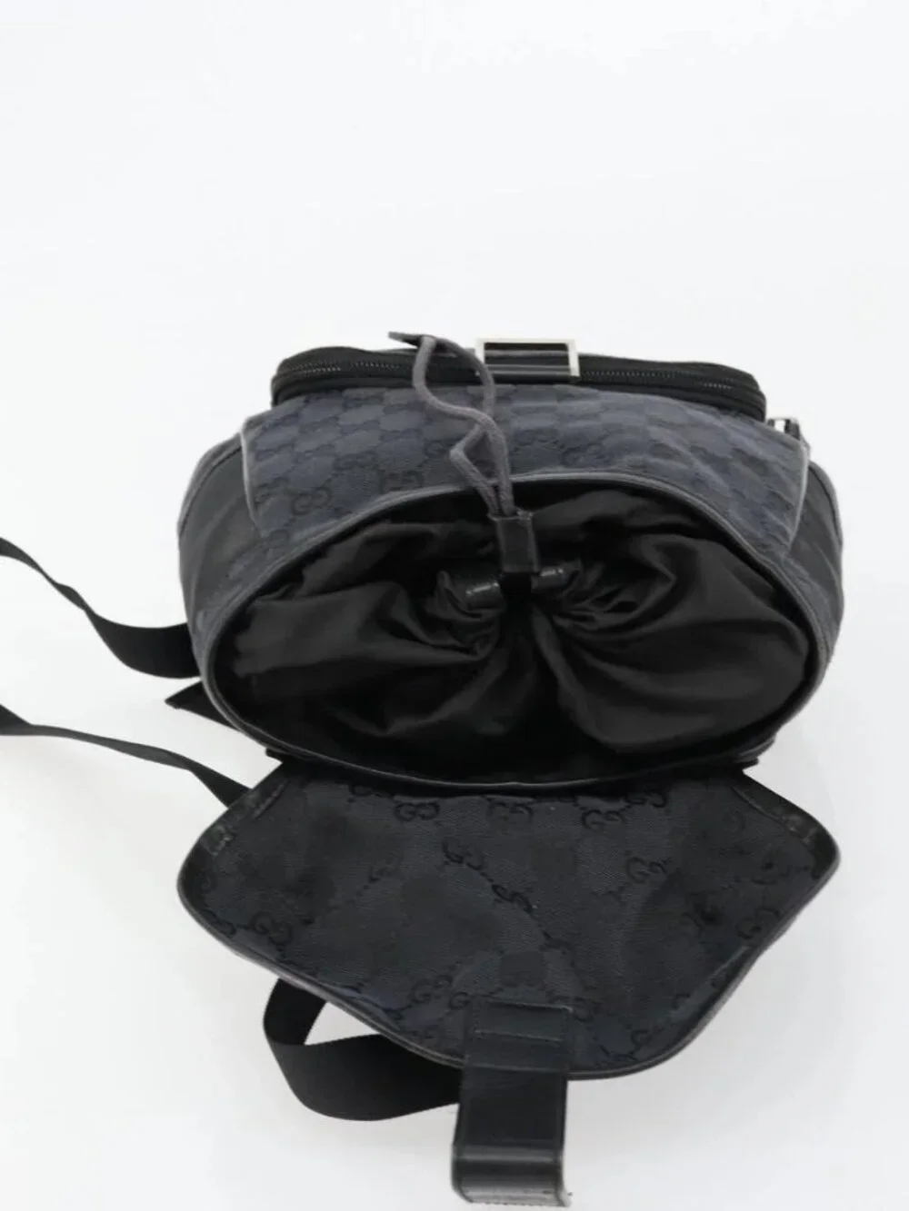 GUCCI GG Canvas Backpack Black Silver 019 0352 Auth